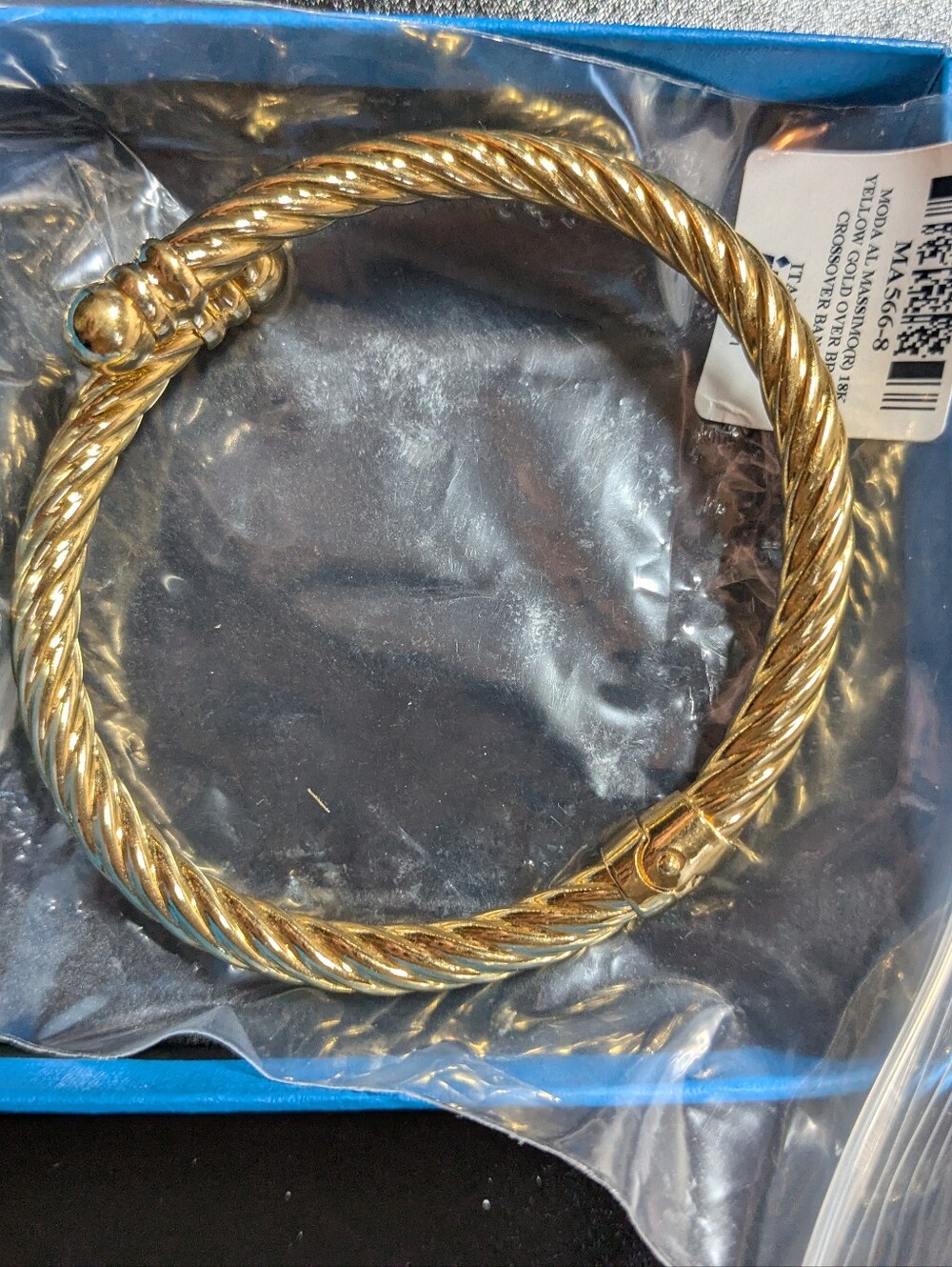 18K Gold Over Bronze Crossover Bangle Bracelet Moda Al Massimo 8"